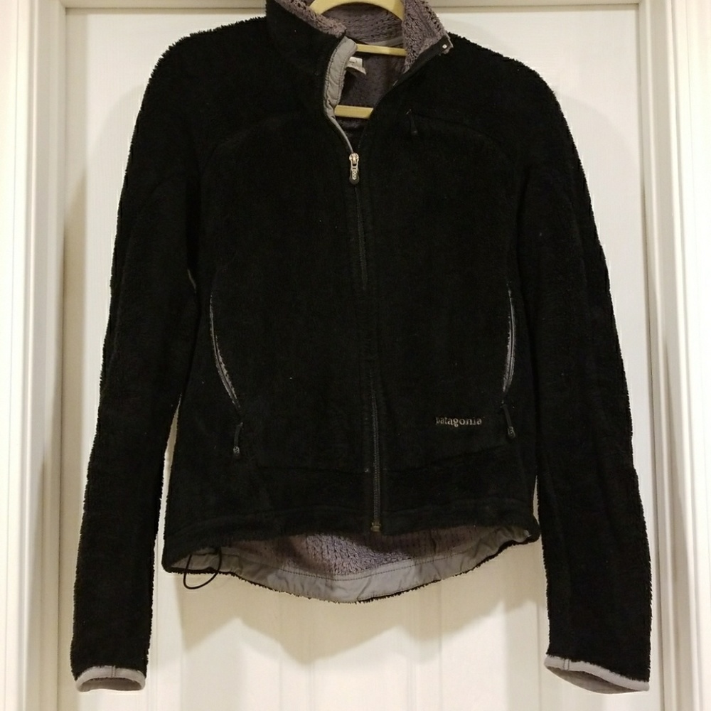 Patagonia fleece jacket- black with gray trim